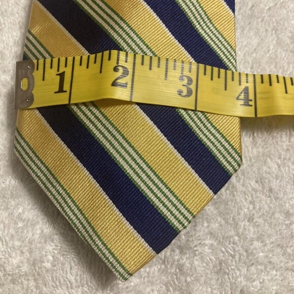 Brooks Brothers Makers Mens Repp Neck Tie Green Blue Yellow Printed Silk. USA - Picture 4 of 6